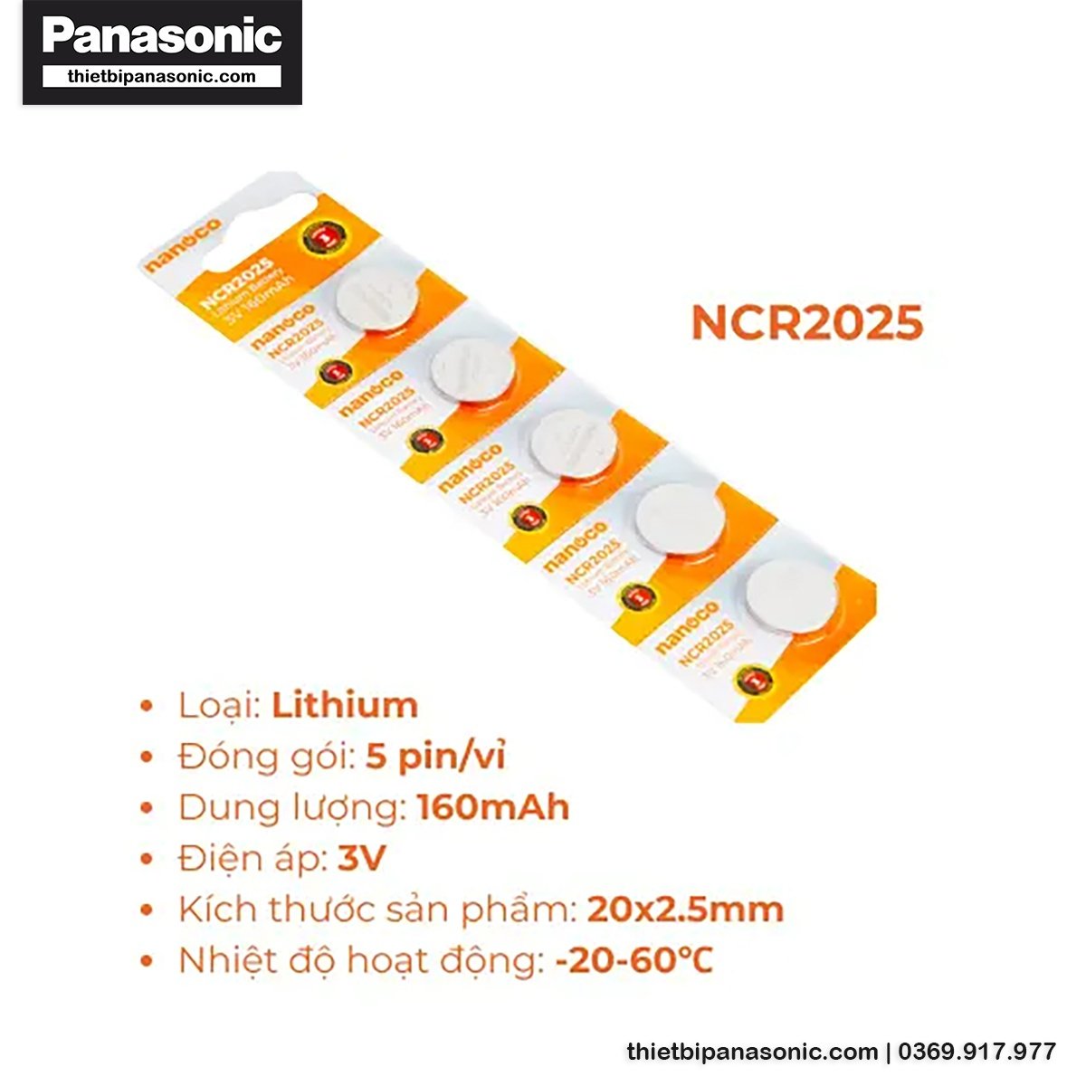 Đặc điểm nổi bật của Pin Nanoco NCR2025 Lithium 160mAh