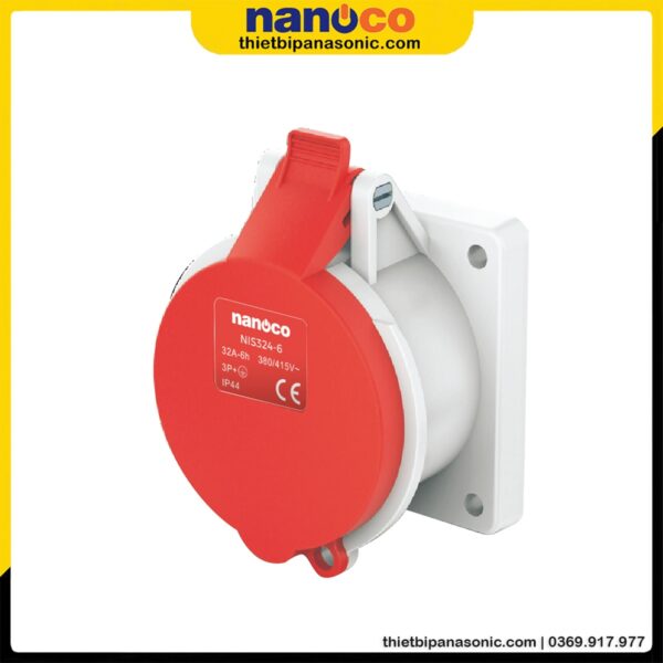 Ổ cắm gắn âm Nanoco không kín nước dạng thẳng NIS324-6 | 32A 4P 400V IP44