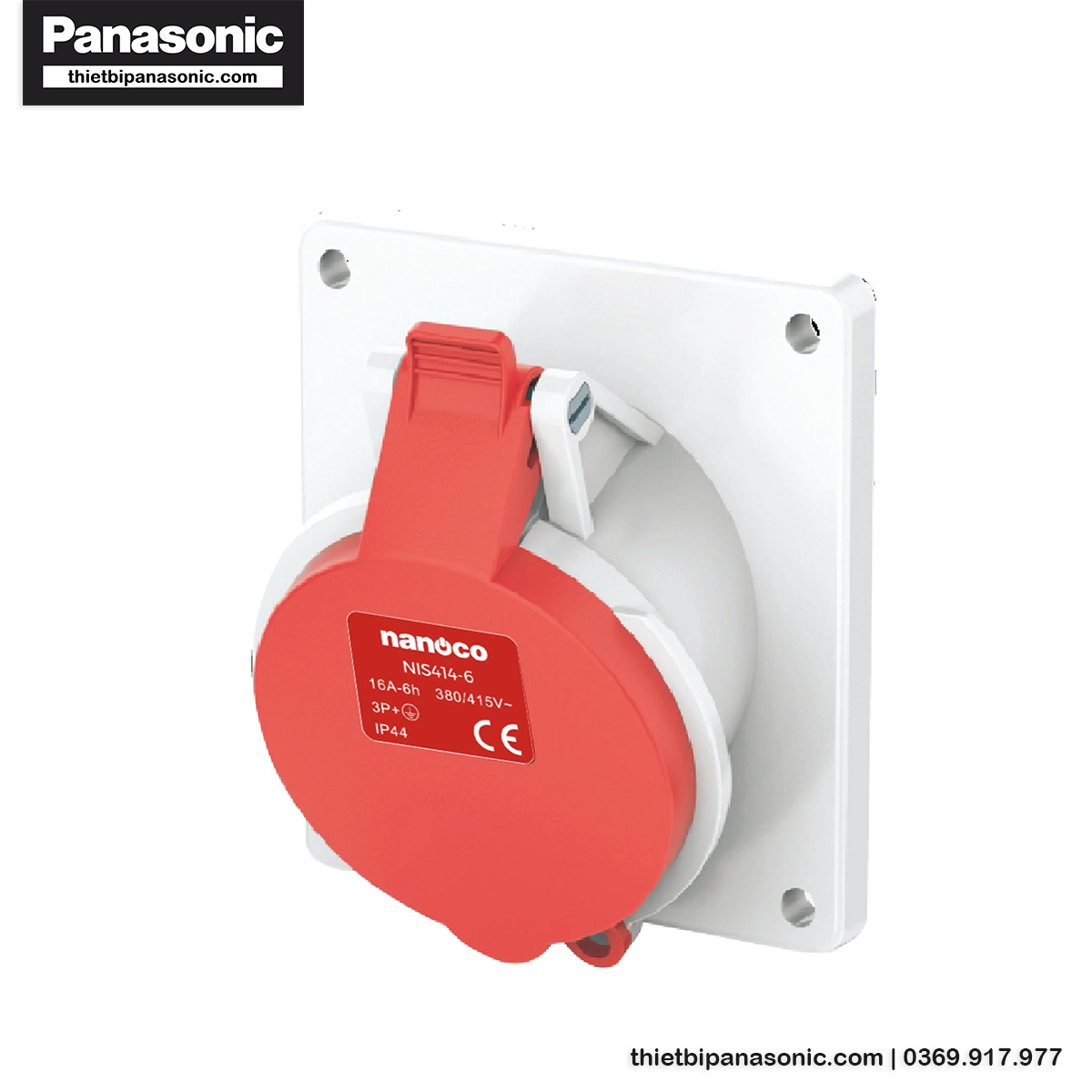 Ổ cắm gắn âm Nanoco không kín nước dạng nghiêng NIS414-6 | 16A 4P 400V IP44