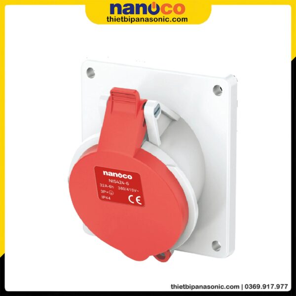 Ổ cắm gắn âm Nanoco không kín nước dạng nghiêng NIS424-6 | 32A 4P 400V IP44