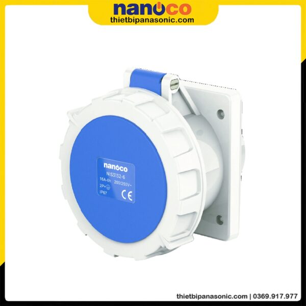 Ổ cắm gắn âm Nanoco kín nước dạng thẳng NIS3132-6 | 16A 3P 230V IP67
