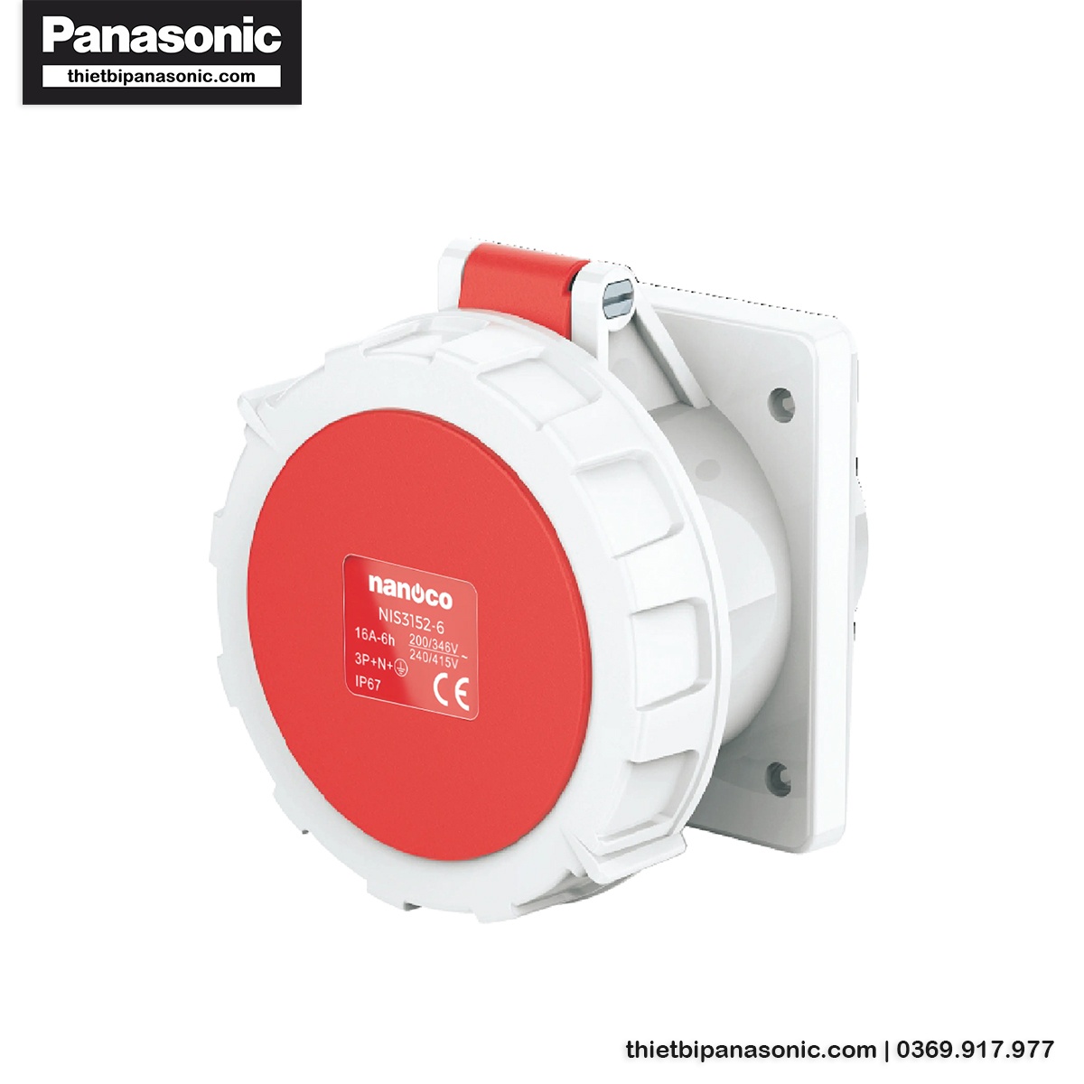 Ổ cắm gắn âm Nanoco kín nước dạng thẳng NIS3152-6 | 16A 5P 400V IP67