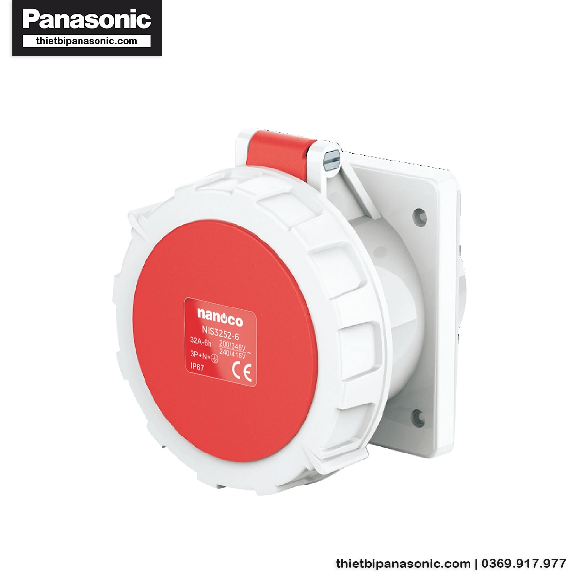 Ổ cắm gắn âm Nanoco kín nước dạng thẳng NIS3252-6 | 32A 5P 400V IP67
