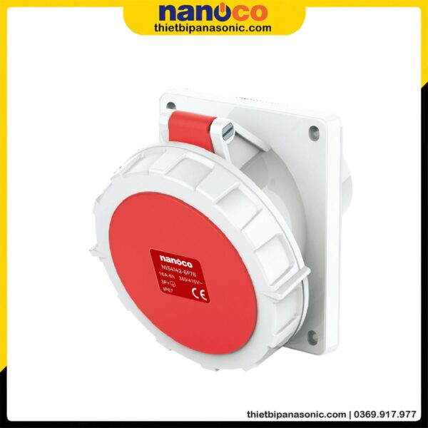 Ổ cắm gắn âm Nanoco kín nước dạng nghiêng NIS4142-6F78 | 16A 4P 400V IP67