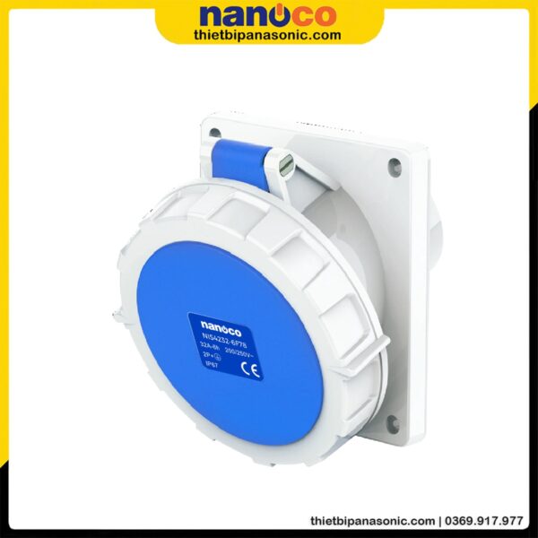 Ổ cắm gắn âm Nanoco kín nước dạng nghiêng NIS4232-6F78 | 32A 3P 230V IP67