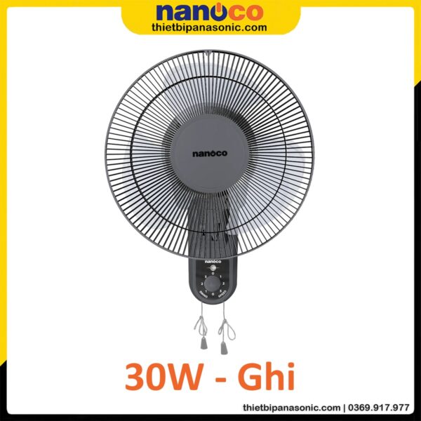 Quạt treo tường Nanoco NWF1218GR màu ghi bạc đạn 30W