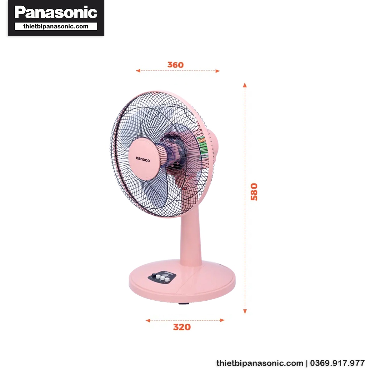 Kích thước của Quạt Nanoco NTF1209P màu hồng