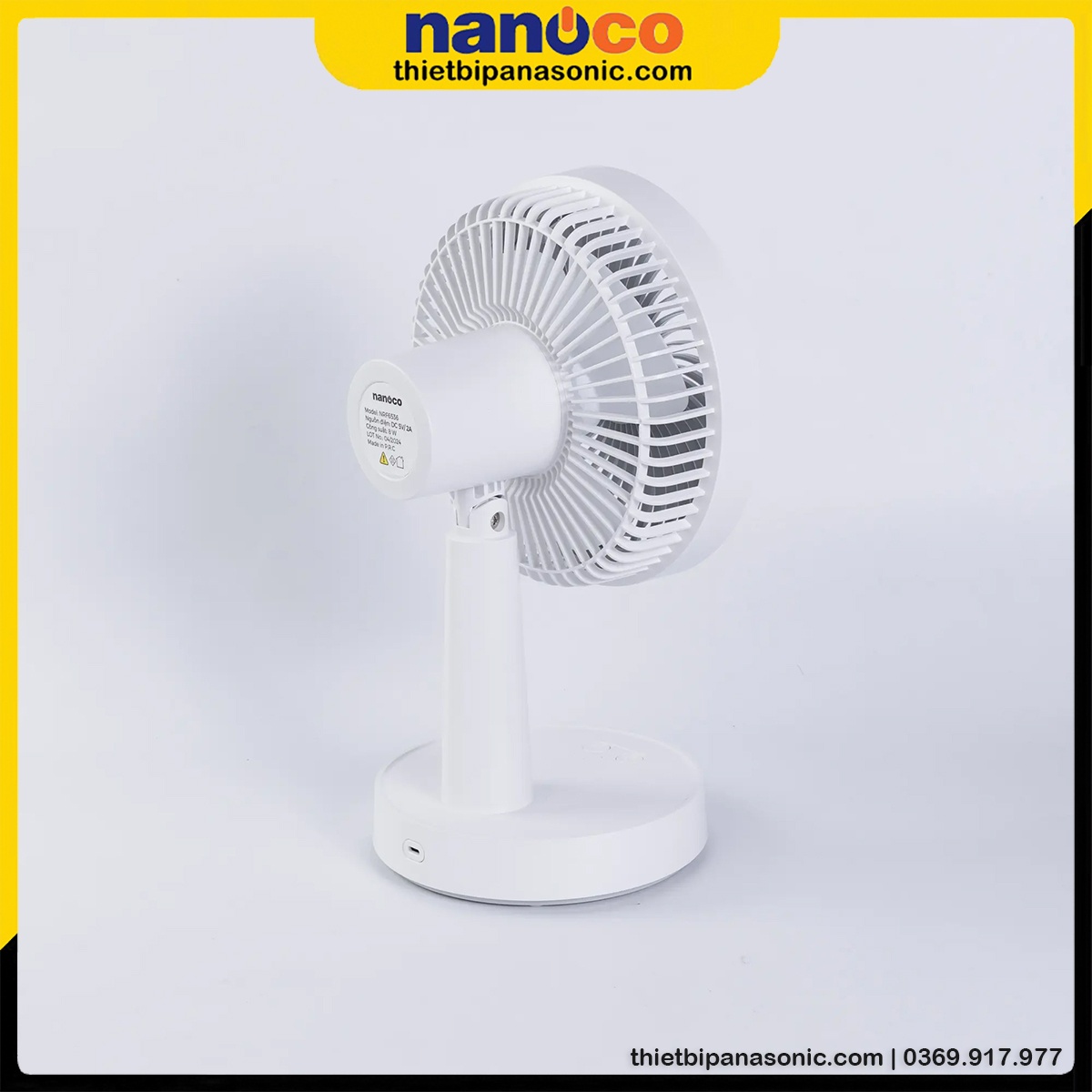 Quạt tích điện Nanoco NRF6536W có dùng lượng pin lớn lên đến 4000 mAh