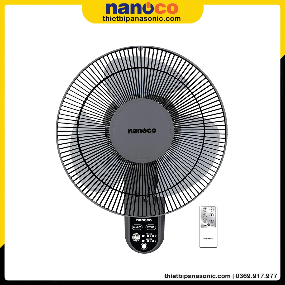 Quạt treo tường Nanoco NWF1219RC-GR bạc đạn có remote 30W màu xám