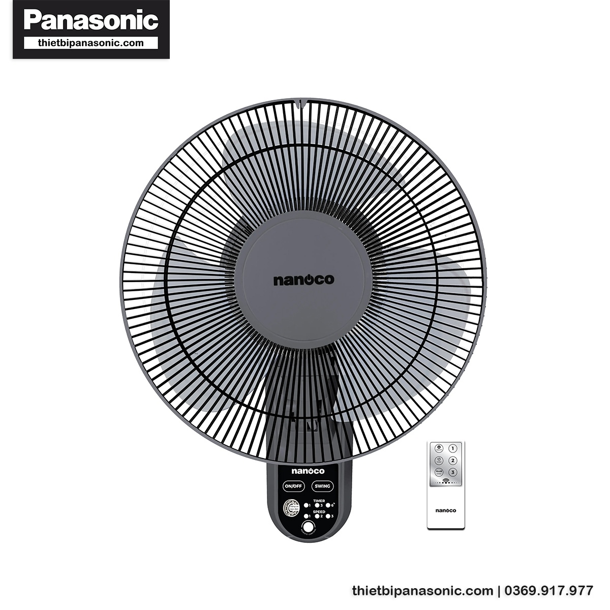 Quạt treo tường Nanoco NWF1219RC-GR bạc đạn có remote 30W màu xám