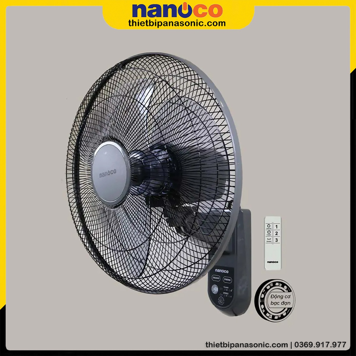 Ngoại hình của Quạt treo tường Nanoco NWF1615RC-GR
