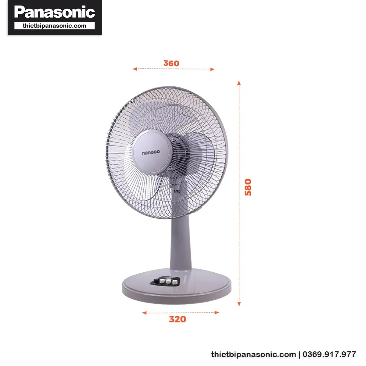 Kích thước của Quạt bàn Nanoco NTF1209G 30W