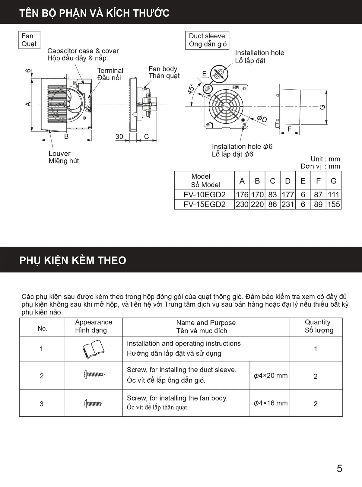 Hướng dẫn lắp đặt và sử dụng FV-15EGD2