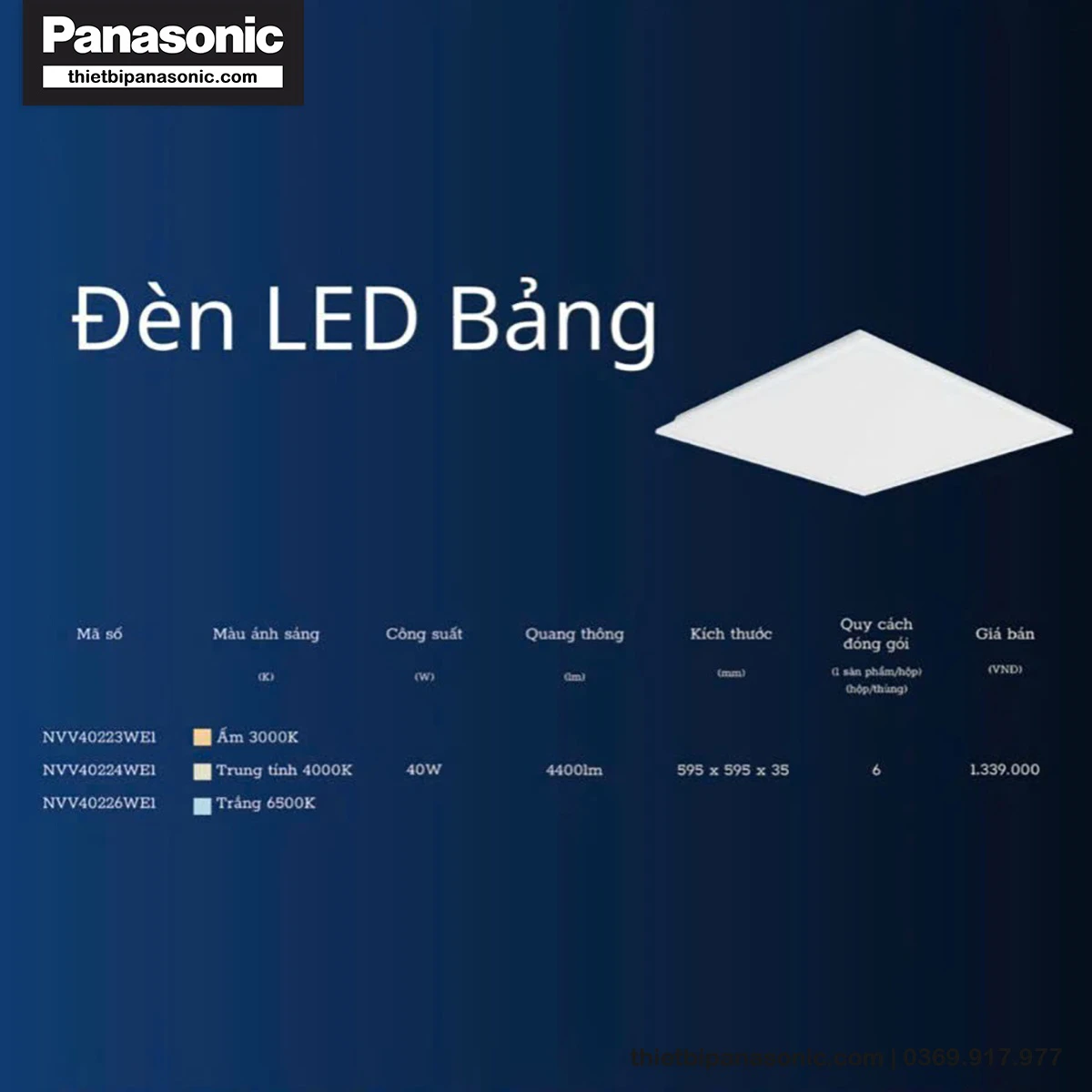 Thông số chi tiết của Đèn LED tấm 600x600 40W Panasonic