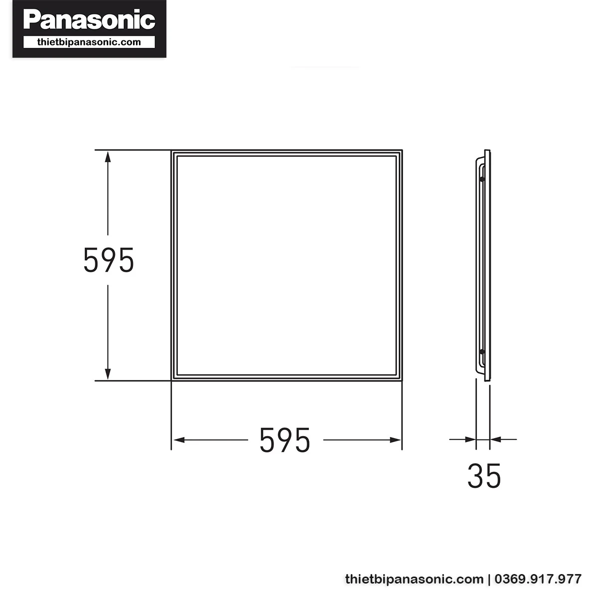 Bản vẽ kích thước chi tiết của Đèn LED Panel 600x600 40W Panasonic