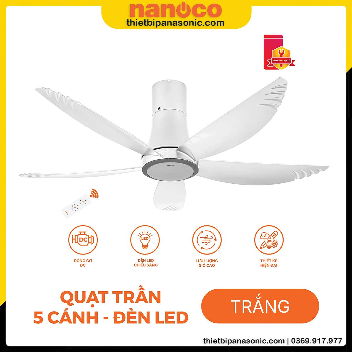 Đặc điểm nổi bật của Quạt trần đèn LED 5 cánh Nanoco NCF5653-WL
