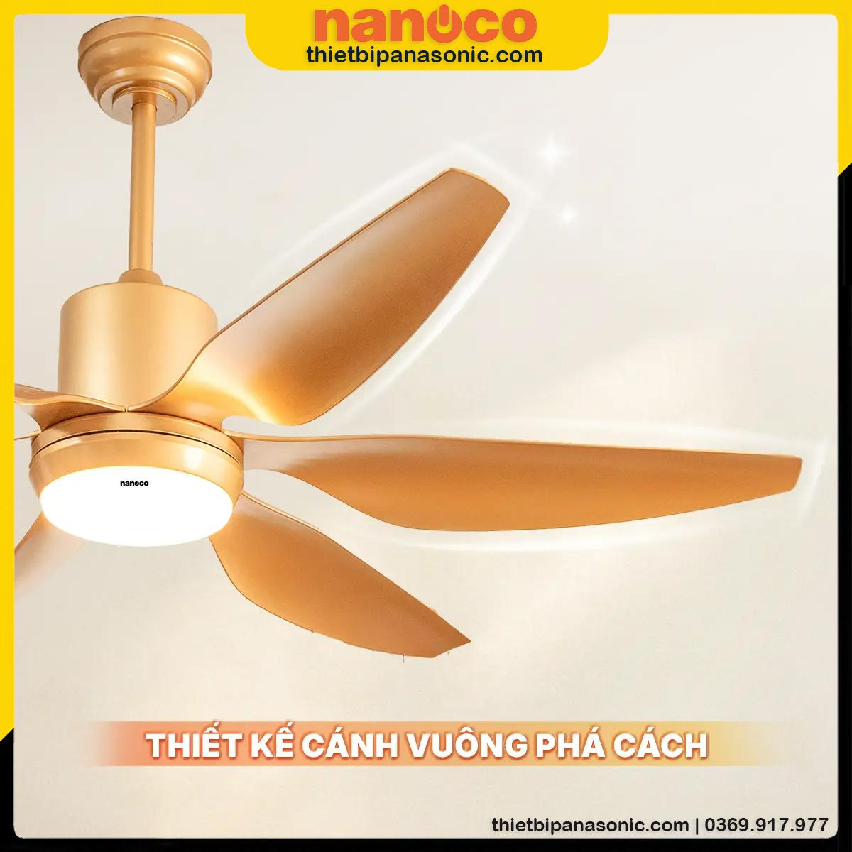 Quạt trần 6 cánh Nanoco NCF5462-GL thiết kế cánh vuông phá cách