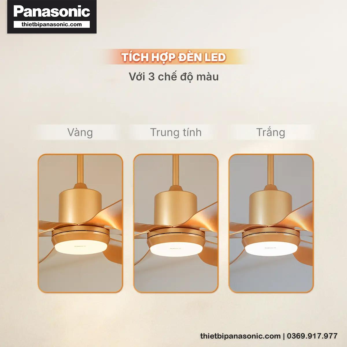 Quạt trần 6 cánh Nanoco NCF5462-GL có đèn LED với 3 chế độ màu