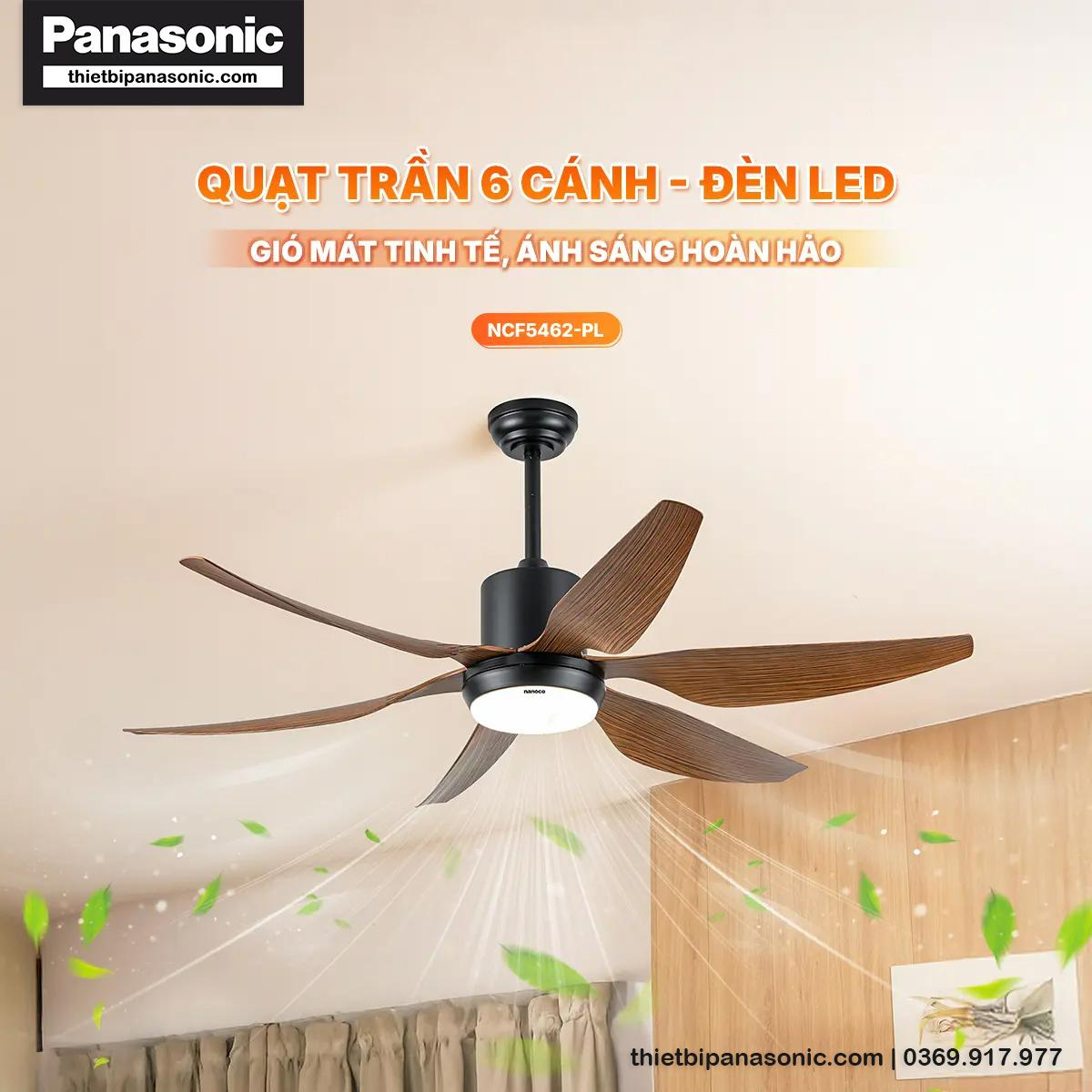 Ngoại hình của Quạt trần 6 cánh Nanoco NCF5462-PL vân gỗ