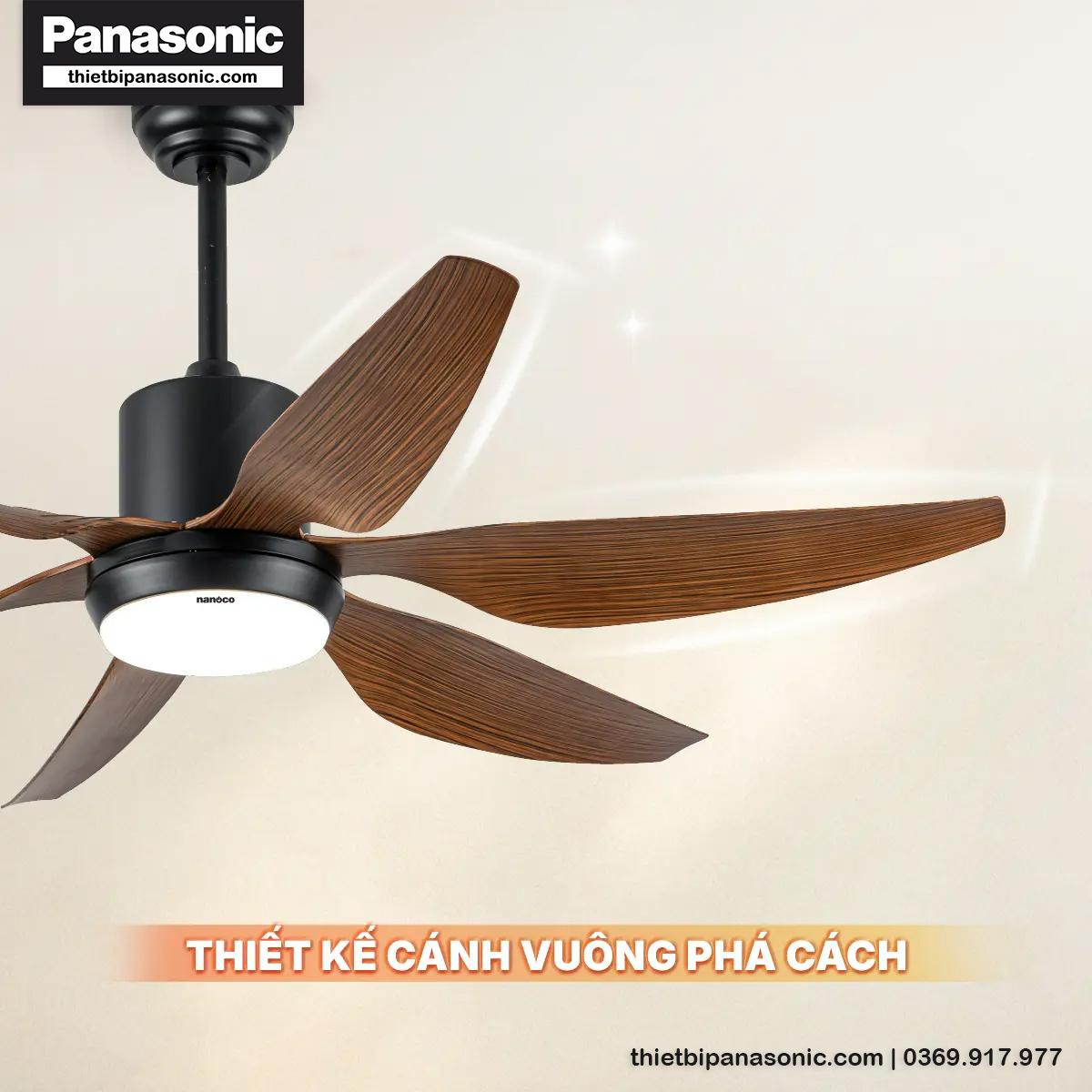 Quạt trần 6 cánh Nanoco NCF5462-PL với thiết kế cánh vuông màu vân gỗ siêu sang trọng