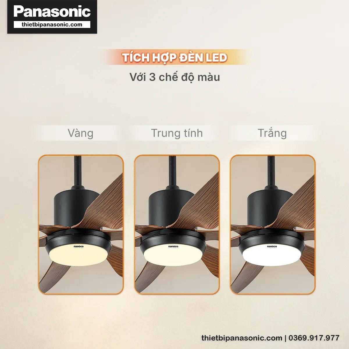 Quạt trần 6 cánh Nanoco NCF5462-PL tích hợp đèn LED chiếu sáng với 3 chế độ màu