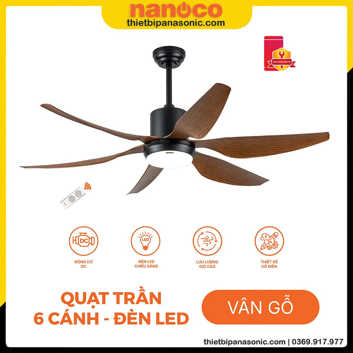 Đặc điểm nổi bật của Quạt trần Nanoco NCF5462-PL 6 cánh màu vân gỗ