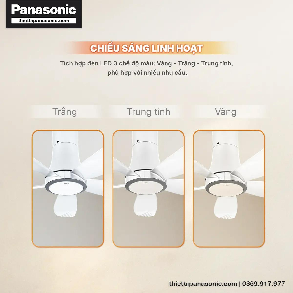 Quạt trần Nanoco NCF5653-WL 5 cánh có đèn LED đổi 3 màu ánh sáng linh hoạt