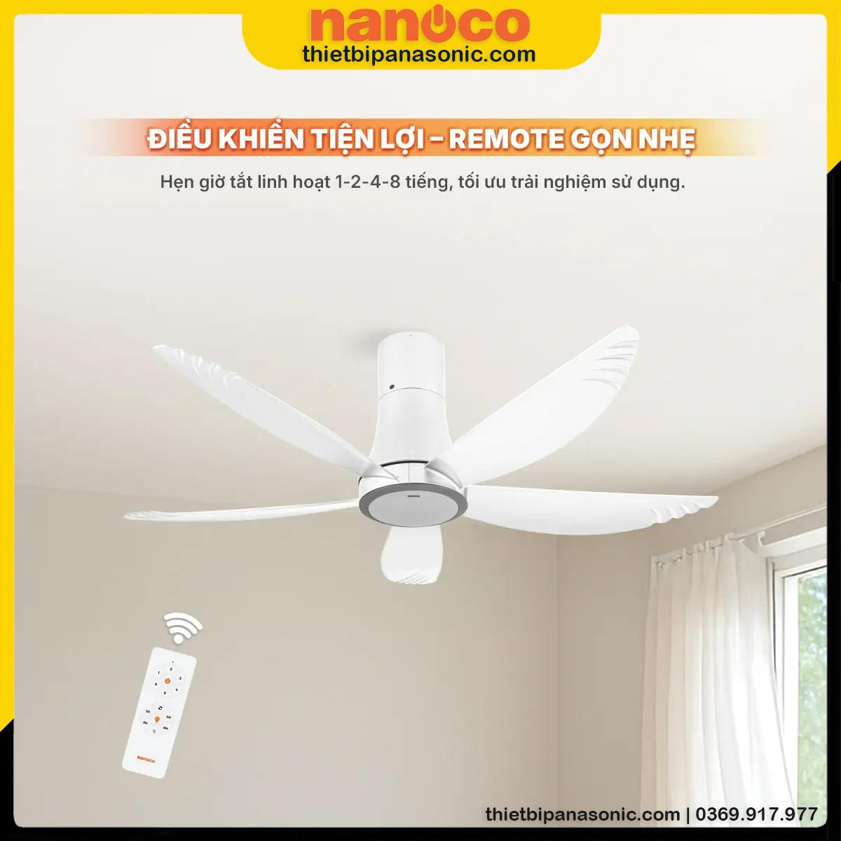 Quạt trần Nanoco NCF5653-WL trang bị điều khiển từ xa tiện lợi