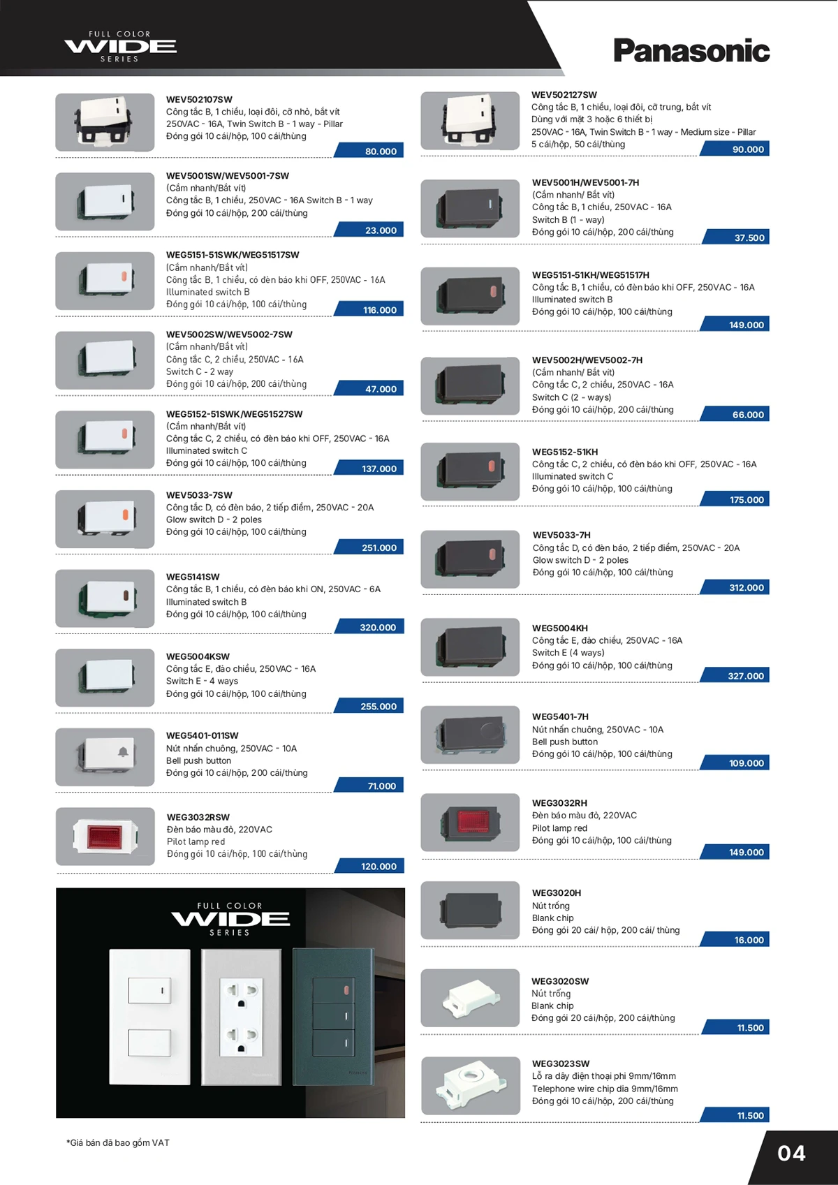 Catalogue bảng giá thiết bị điện Panasonic 2026 mới nhất