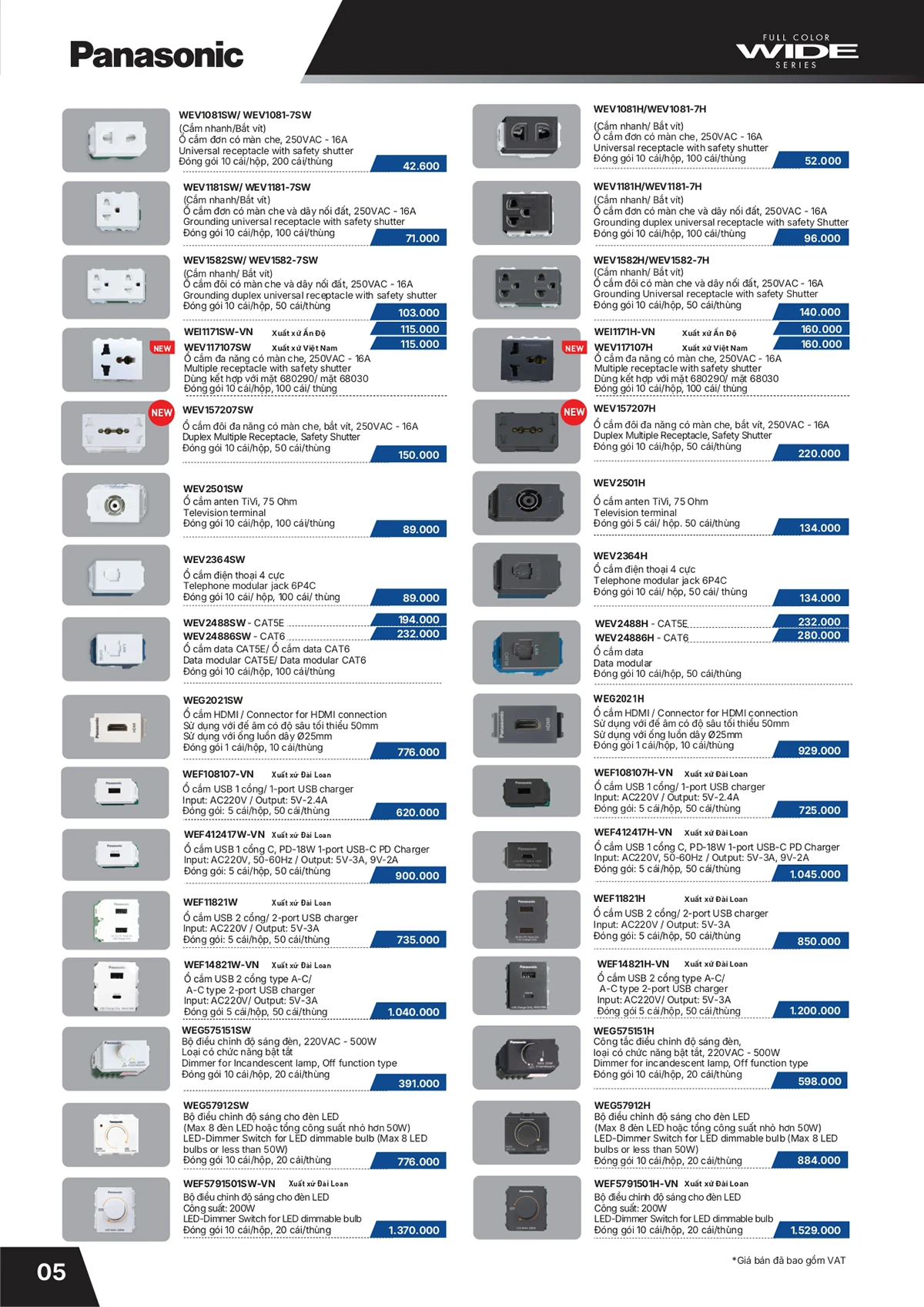 Catalogue bảng giá thiết bị điện Panasonic 2026 mới nhất