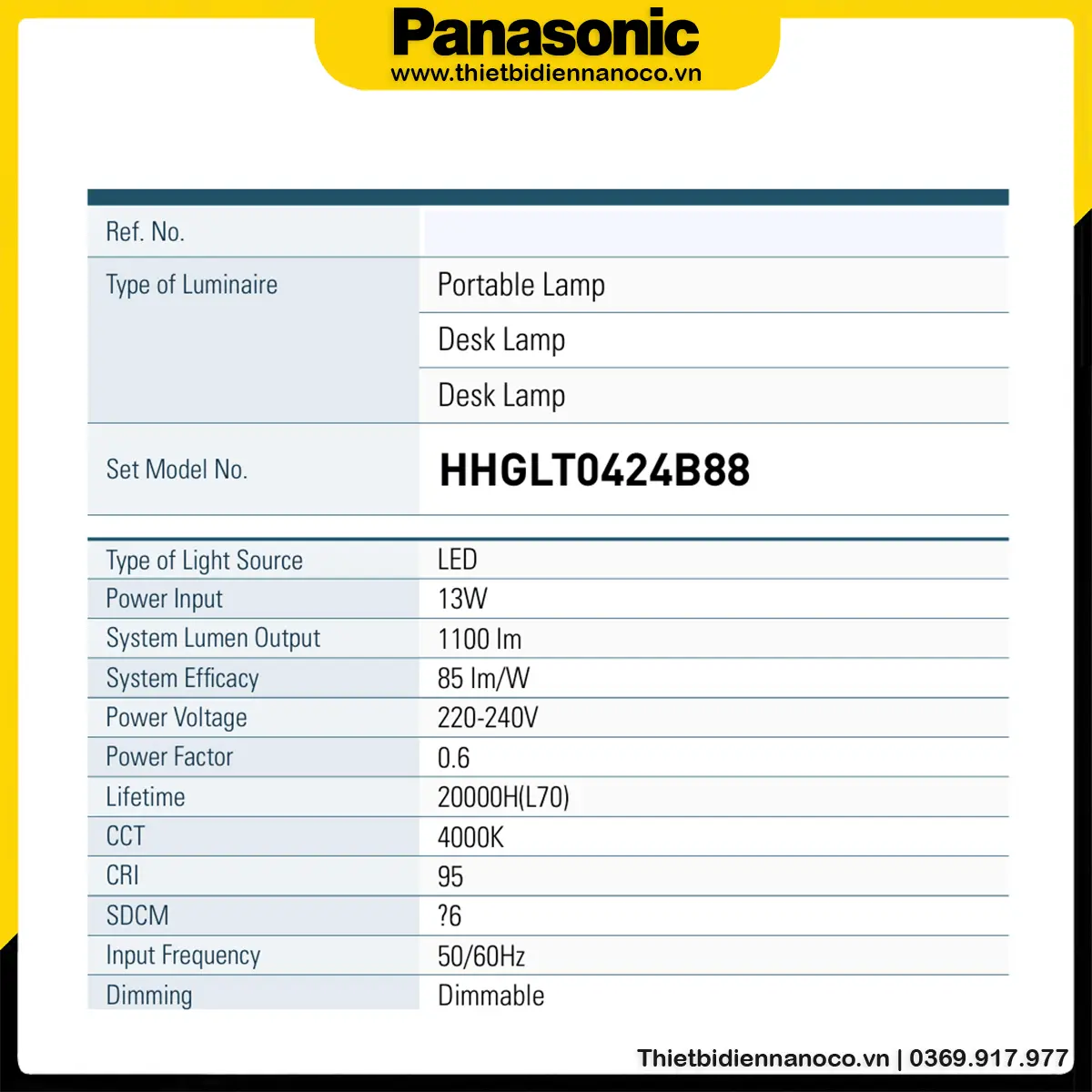 Đèn bàn Panasonic HHGLT0424B88 | 13W, Màu đen, ZL Series - Ảnh 4