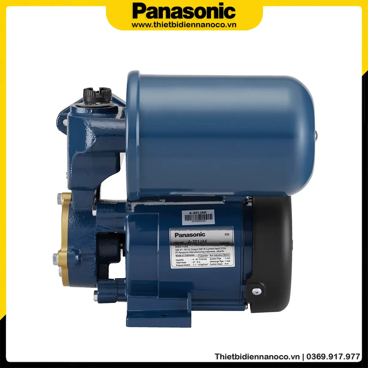 Máy bơm tăng áp Panasonic A-201JAK sử dụng mô tơ dây đồng